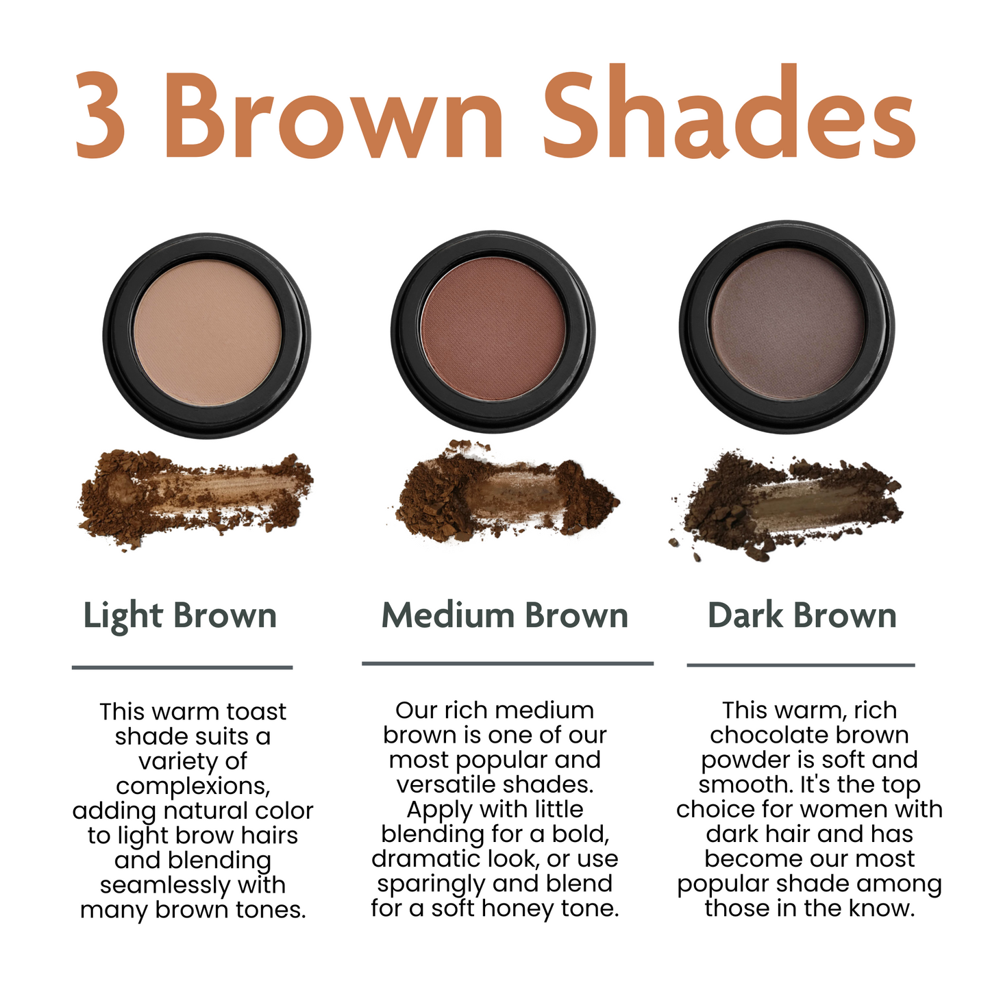 Eyebrow powders in 3 brown shades by Marie-José