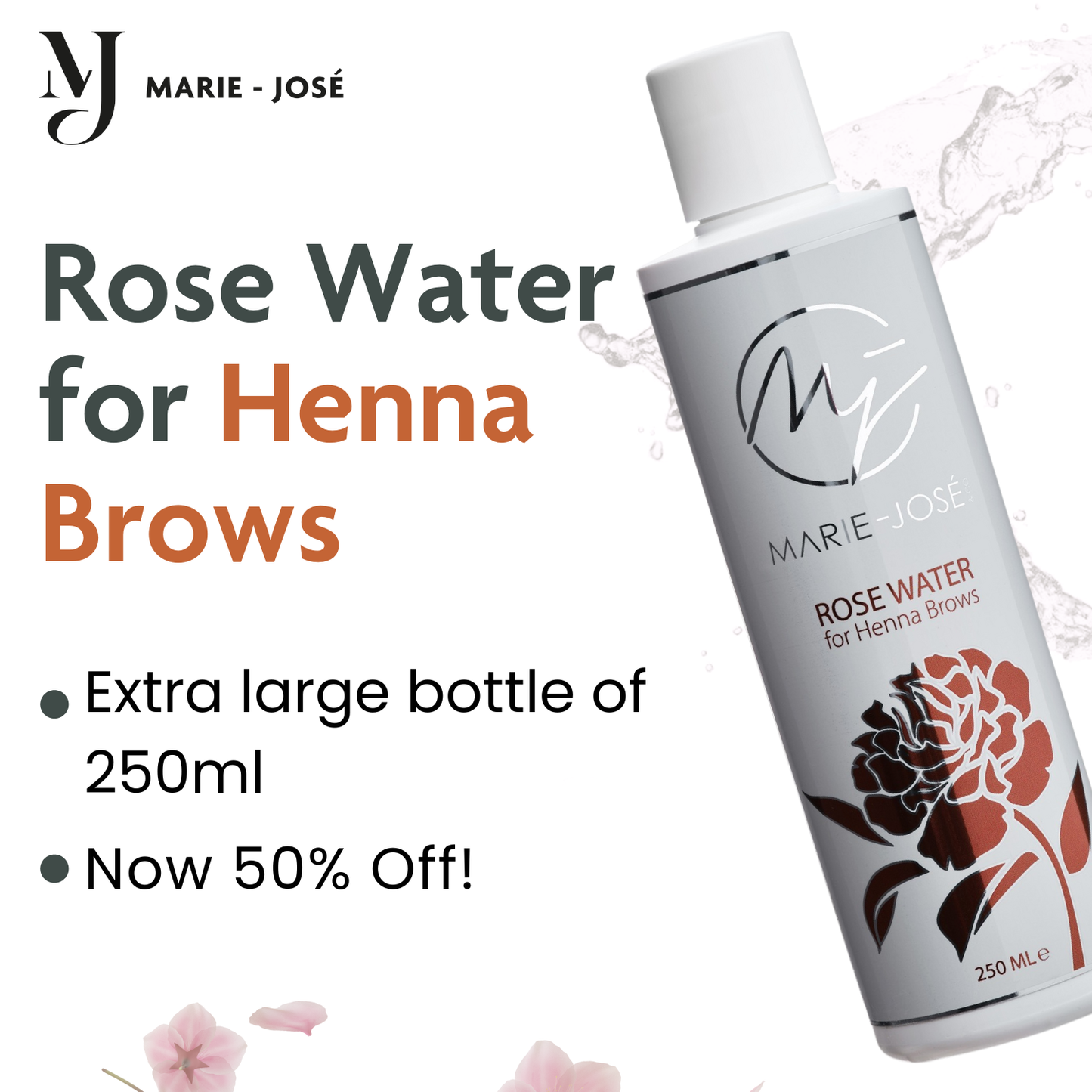 Rose Water for Henna Eyebrow Tint - 250ml - 50% BLACK FRIDAY DISCOUNT!