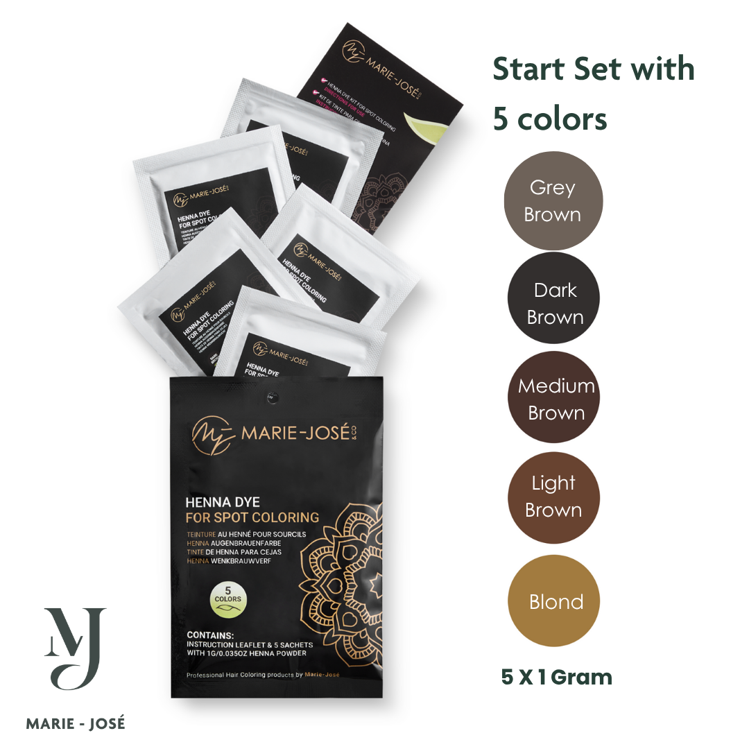 Marie-José Pro Henna Eyebrow Kit: Vibrant Spot Coloring, 5 Stunning Dye Colors, Essential Accessories Included