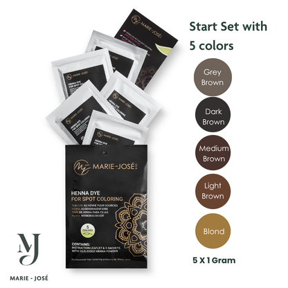Marie-José Pro Henna Eyebrow Kit: Vibrant Spot Coloring, 5 Stunning Dye Colors, Essential Accessories Included